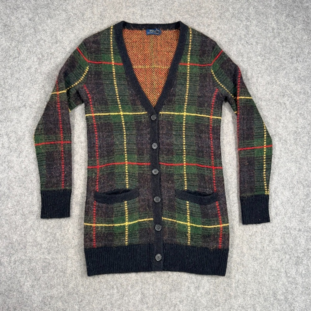 Polo Ralph Lauren Plaid Italian Alpaca Wool Cardigan Sweater Women's Size XS